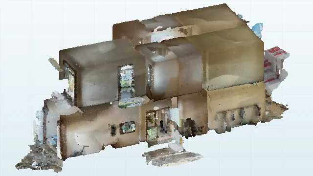 Navigate a detailed scan with both mesh and point-cloud views. Demo scene preview.